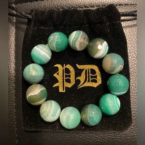 Pratt Daddy 💚 Green, natural, striped/banded Agate, stretch bracelet 💚 NWOT